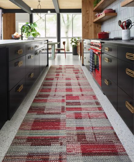 FLOR Be Cool kitchen runner rug shown in Red